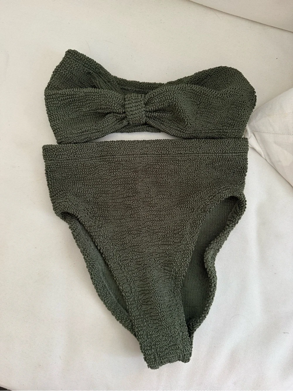 Hunza G Olive Green Textured Bandeau Bikini Set